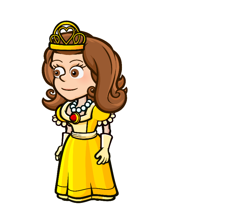 Cartoon Princess Nefi in a gold tiara and yellow gown