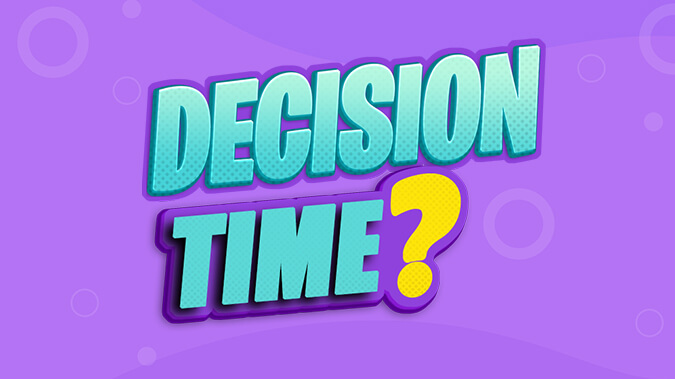 A crowd of people votes on a yes-or-no question in the interactive Alexa voting skill, 'Decision Time'.