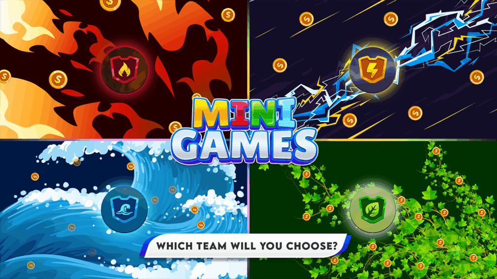 alexa mini game loading screen showing each of the four teams you can choose