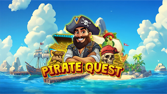 A pirate ship sails towards a mysterious island in the 'Pirate Quest' choose-your-own-adventure voice game.