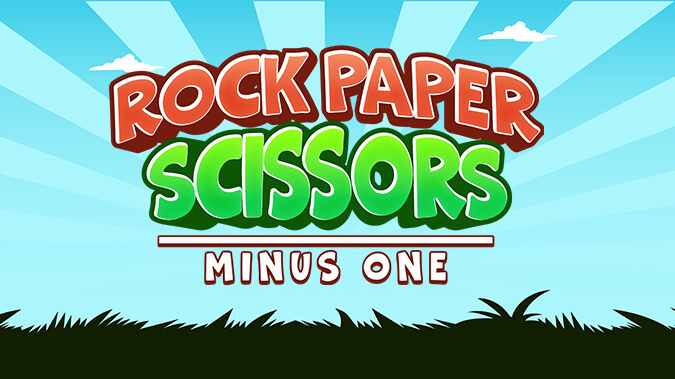 Two cartoon hands play a variation of the classic game in 'Rock Paper Scissors Minus One' for Amazon Alexa.