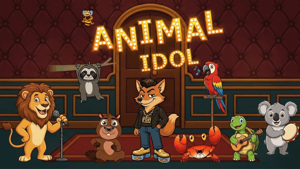 Animal Idol Alexa Game front cover image with Cool Fox and other animals